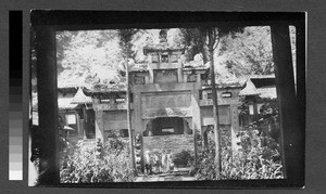 Memorial arch at Spirit Cliff Temple, Guan Xian, China, 1926