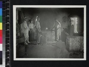 Staff and students in workshop, Technical school, Banjul, Gambia, ca. 1910