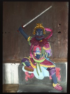 Painted statue standing in a protective posture, China, ca.1917-1923