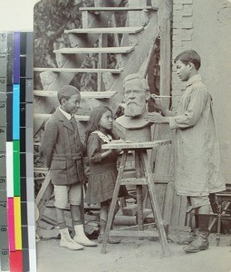 Joseph Rakotovao, a Malagasy artist, doing a bust of Christian Doederlein Borchgrevink, Antananarivo, Madagascar, ca.1919