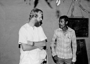 Bangladesh 1983. Missionary and Teacher Filip Engsig-Karup in conversation with the village tea