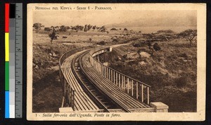 Rail bridge on a grassy plain, Kenya, ca.1920-1940