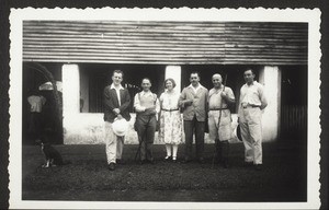 From r. to l.: Gegenbach, Ittmann, Hungerbühler and wife, Kellerhals, (P.?) Mayer. Kellerhals' visit in Besongabang, photograph by Hungerbühler, ... ???...on 25th May 1934 in Basel