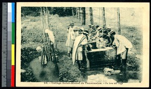 College men doing laundry, Antananarivo, Madagascar, ca.1920-1940