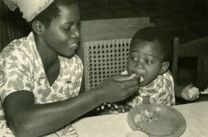 Mrs Nnang and her son, in Gabon