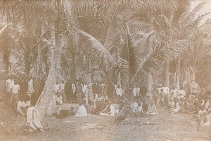 Group of people among the palm trees, in New Caledonia