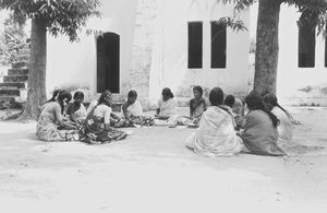 Arcot Lutheran Church, South India, 1982. Sunday school children in the shade of trees