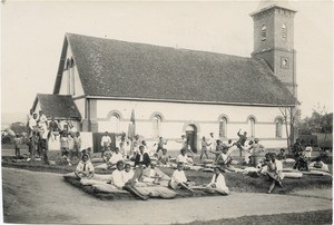 Boarders of the school Benjamin Escande in front of the protestant Church in Ambositra "Manarintsoa Ranovelona", in Madagascar