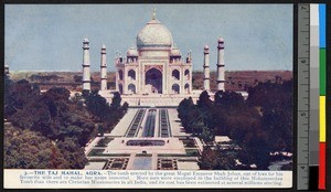 Elevated view of the Taj Mahal, Agra, India, ca.1920-1940