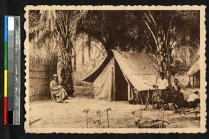 Missionary outside of a tent, Katanga, Congo, ca.1920-1940