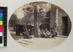 Group portrait of Chinese labourers, Beijing, China, ca. 1861-1864