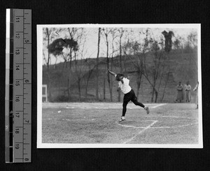 Discus thrower at Ginling College, Nanjing, Jiangsu, China, 1932