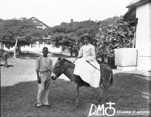 Woman on donkey, Khovo, Maputo, Mozambique, ca. 1896-1911