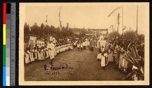 Religious procession along a road, Rwanda, ca.1920-1940