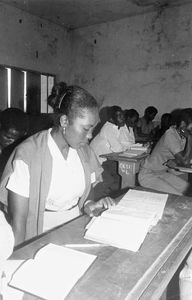 Adult education in Madagascar 1985. Church staff learning to read and write