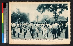 Schoolchildren outdoors performing gymnastics, Congo, ca.1920-1940