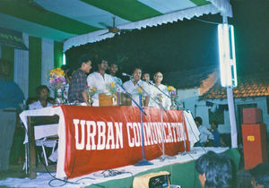 A Music group is entertaining at inauguration of the "Urban Communication" project in Calcutta