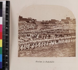 Large group congregated outdoors for Review , Madagascar, ca. 1865-1885