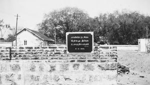 Tirukoilur, Arcot, South India. Foundation stone to the hospital chapel, placed by DMS Missiona