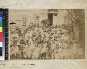 Pupils and teacher at girls' school, Xiamen, Fujian Province, China, 1892