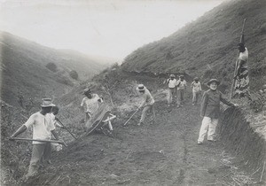 Pupils of the Bible school building the future road which will lead to the new Bible school in Sainte-Amélie, Tahiti