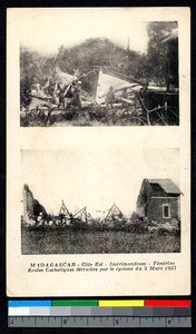 Violent storm destroys mission school, Madagascar, 1920-1940