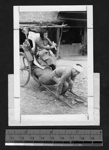 Ginling College student on a rickshaw, Sichuan, China, ca.1937