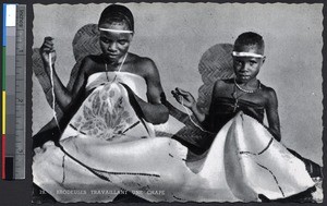 Young girls embroider a cope, Burkina Faso, ca.1900-1930