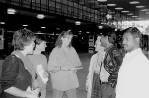 Copenhagen airport departure: From left Aase Mollerup, 2 unnamed, Kirsten Lange and far right R