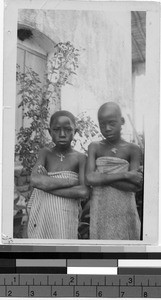 Two children standing outside, Africa, 1947