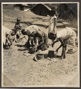 Schoolchildren making pottery, Tanzania