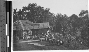 Large group of children outside a Priest's house, Borneo, 1927