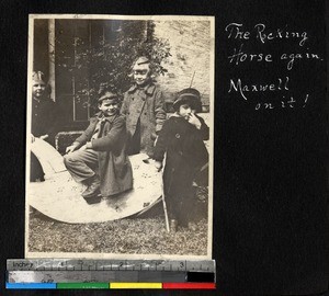 Missionary children playing with a rocking horse, Ningbo, Zhejiang, China, ca. 1885