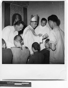 Bp. Frederick Donaghy and Frs. Langley and Drew at Hong Kong, China, 1948