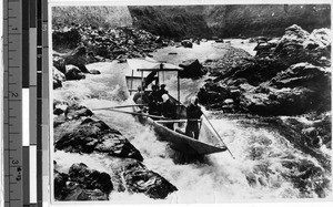 Sightseeing tour boat on the Hozu River, Japan, ca. 1936