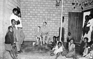 ELCT, Karagwe Diocese, Tanzania. Bushangaro Church, 1986. In the middle: the DMS PR Manager Jak