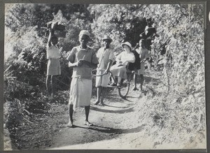 Miss Mergner traveling in Pare, Tanzania, ca.1932-1940