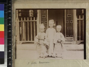 Three infant mourners at a funeral, Fujian Province, China, ca. 1888-1906