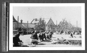 Laying the floor for a hospital building, Jinan, Shandong, China, ca.1940