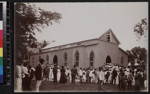 View of congregation outside church, Jamaica, ca. 1910