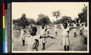 Young girls doing calisthenics, Congo, ca.1920-1940