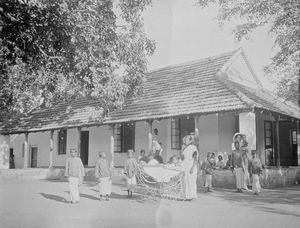 Arcot District, South India. The DMS Missionary Helga Ramlau's house with children of the orpha