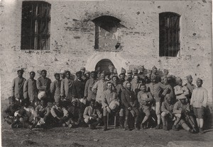 Military chaplains Rev. A. Lafont and Dartigue with a group of Malagasy and Tahitians soldiers