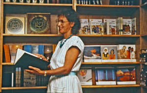 DMS Missionary Lis Munksgaard at Family Bookshop, Bahrain, The Arab Gulf, 1987. From 1979-93 Li