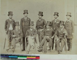 These nine Malagasy teachers or doctors have passed their examination, Antananarivo, Madagascar, ca.1900