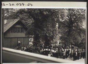 Saying farewell in the mission house garden, 1942