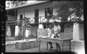 Swiss people in front of a building, Mozambique, ca. 1940-1950