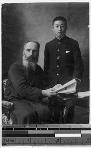 Western priest with a Japanese man, Japan, ca. 1900-1920