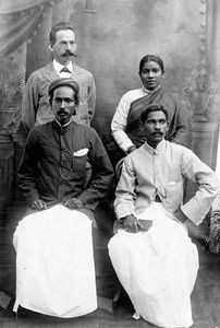 Missionary Villads P. Hansen and Indian co-workers. Villads Hansen was sent to India in 1901, a