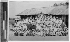 School children with teachers and Maryknoll Fathers, Masan, Korea, ca. 1920-1940